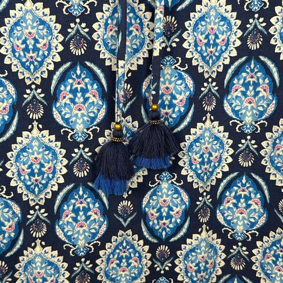 J Jill Dress Womens Small Petite Blue Floral Stretch Midi Resort Preppy Beach - Picture 4 of 15